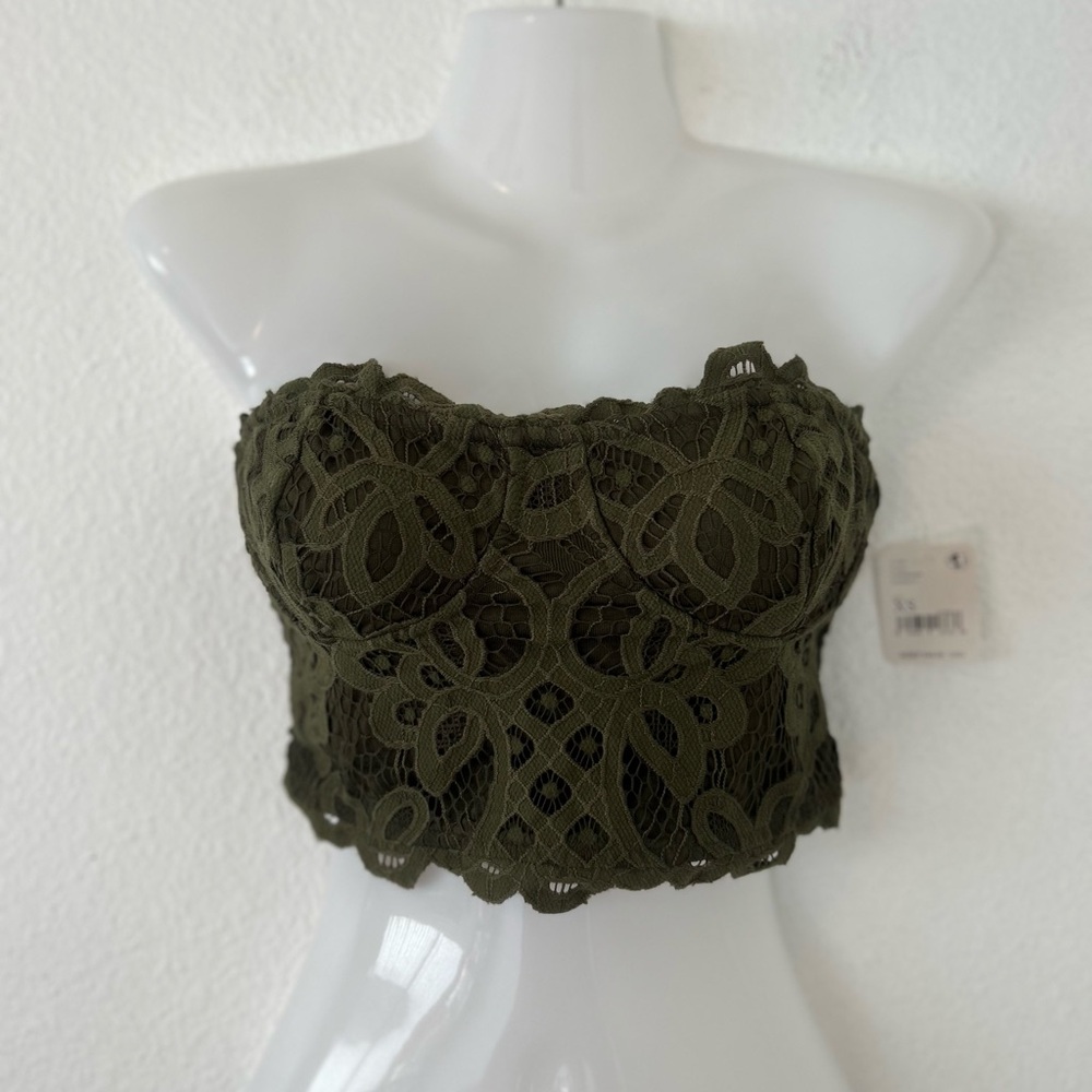Free People Green Army Lace Strapless Bandeau Crop Top Size XS - Picture 2 of 8